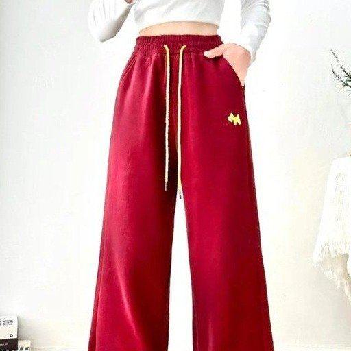 原版直播爆款2025冬季新款时尚休闲松紧腰刺绣束脚休闲裤