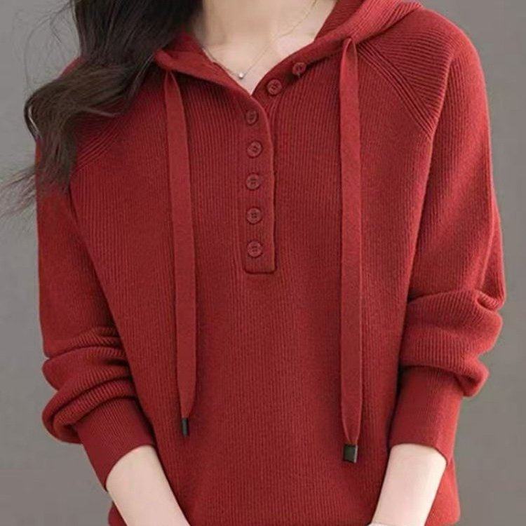 原版直播爆款2025冬季新款时尚纯色连帽洋气内搭针织衫女