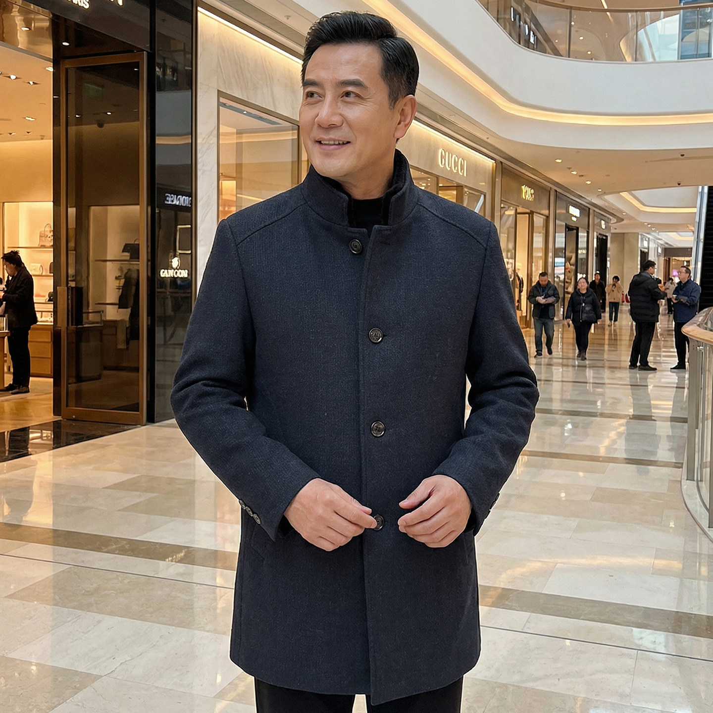 中长款毛呢大衣男士秋冬季厚款立领羊毛大衣可脱卸水貂毛外套风衣