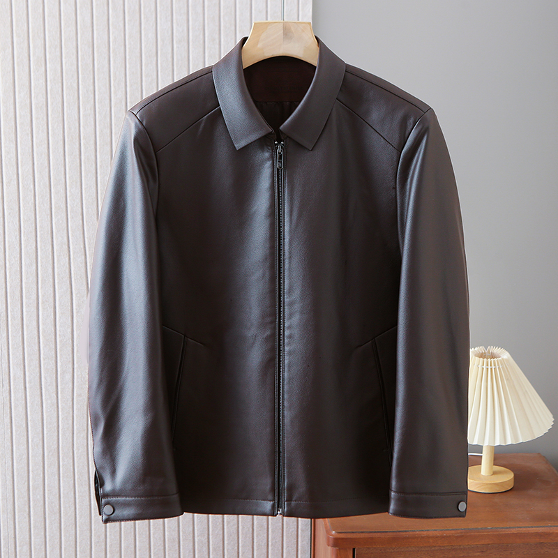 雷总同款轻商务翻领皮衣