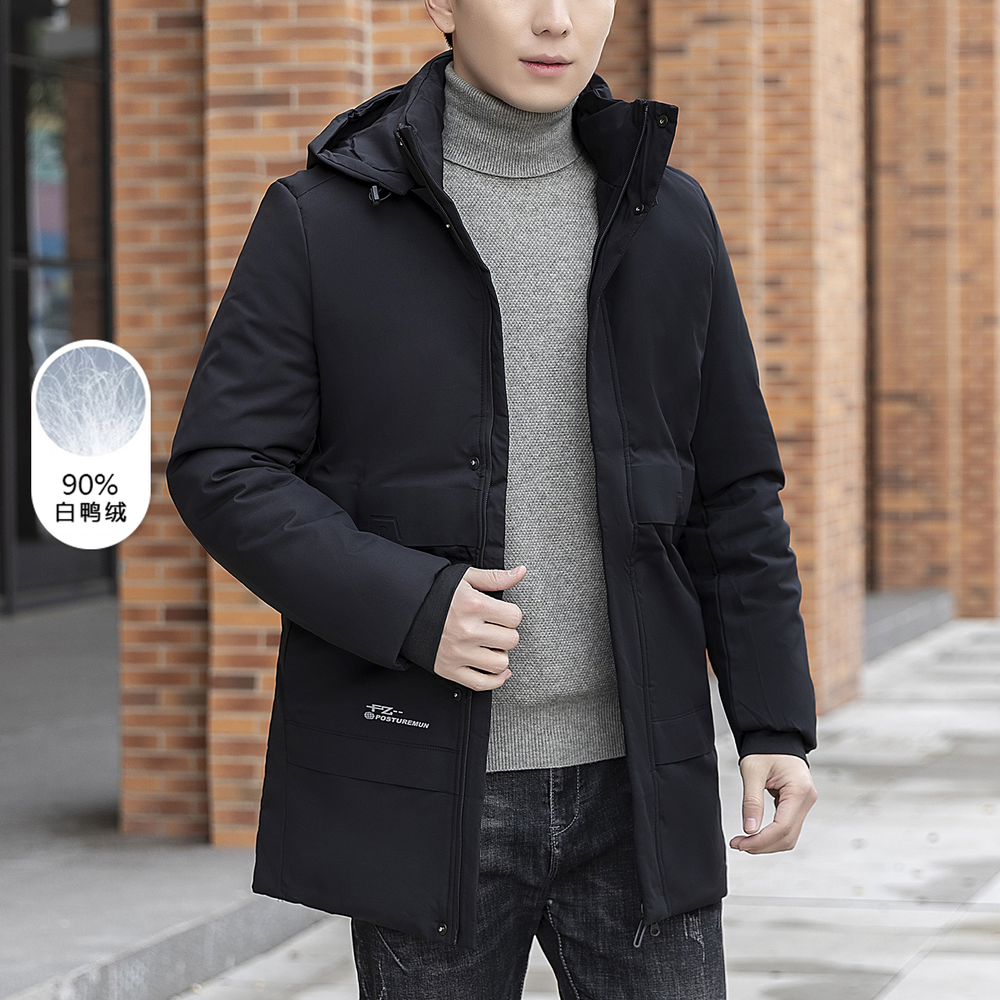 雅撤柜男士中长款羽绒服