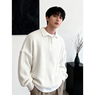 韩国Uamtor韩国Uamtor男秋冬复古纯色翻领毛衣休闲百搭线衣重磅Po