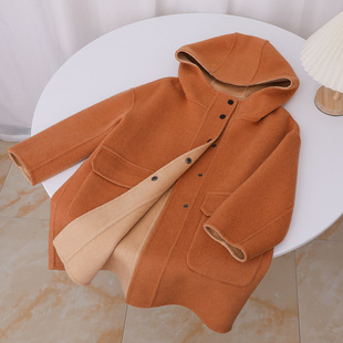 中大童双面羊绒大衣儿童带帽宽松外套冬季中大童男童女童羊毛外套