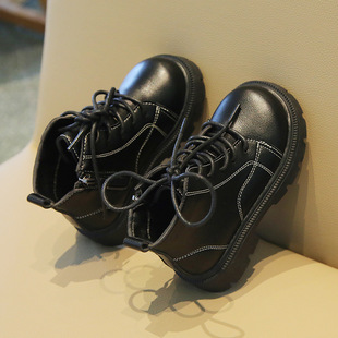 英伦风儿童高帮皮鞋男童女童马丁靴小童拉链单里短靴2024秋季新款