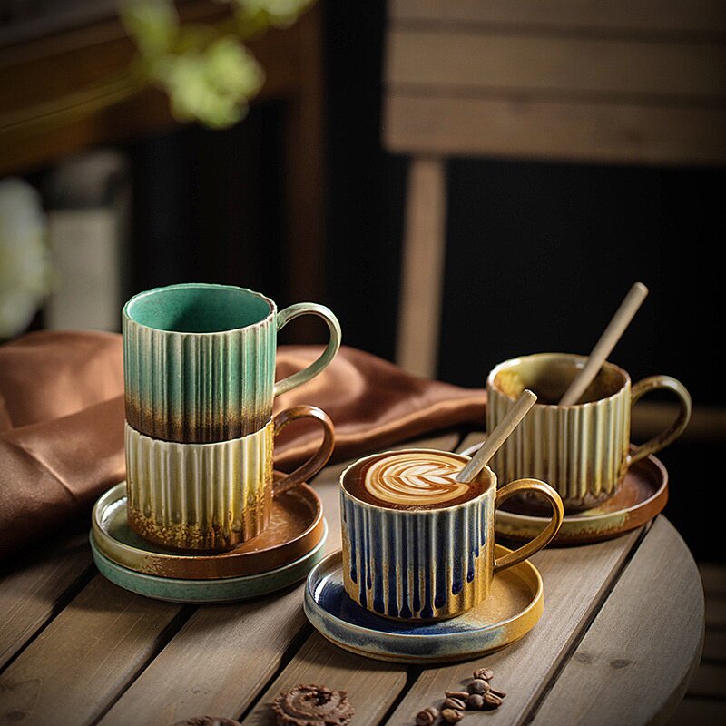 陶瓷咖啡杯碟套装复古窑变马克杯创意杯子办公室下午茶粗陶
