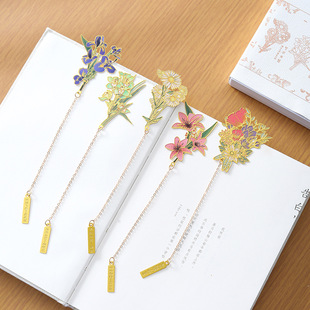 新款金属书签 创意中国风精美彩印繁花似锦黄铜文创礼品书签包邮