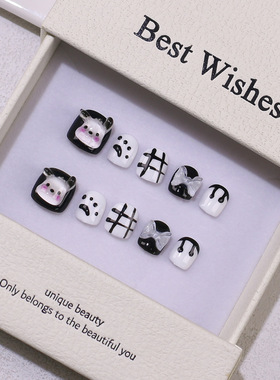 儿童款穿戴甲纯手工美甲贴片学生可爱卡通恰怕狗手绘假指甲可拆卸