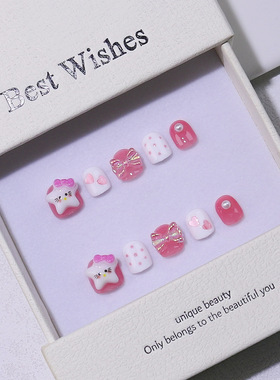 穿戴甲2025新款高级感儿童美甲小学生可爱粉色显白假指甲贴片可卸