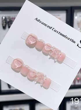 儿童穿戴甲3-12岁小孩美甲贴片公主粉色可爱立体蝴蝶结小学生短甲