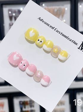 3-12岁儿童穿戴甲成品纯手工短款可爱马卡龙美甲贴片假指甲可拆卸