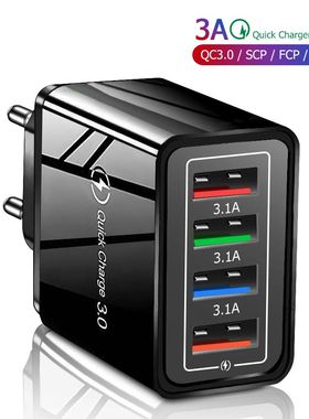 3A USB Charger 4 Port USB Quick Charge 3.0 EU US Plug Mobile