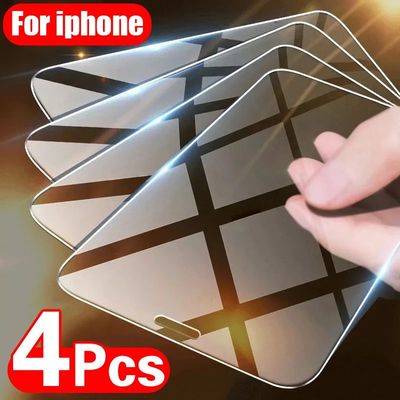 4PCS Tempered Glass for iPhone 11 12 13 14 15 16 17 Pro Max
