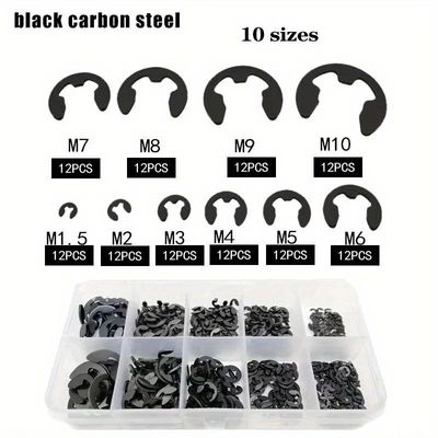 120PCS Black Stainless Steel Retaining Circlip Set Snap Ring