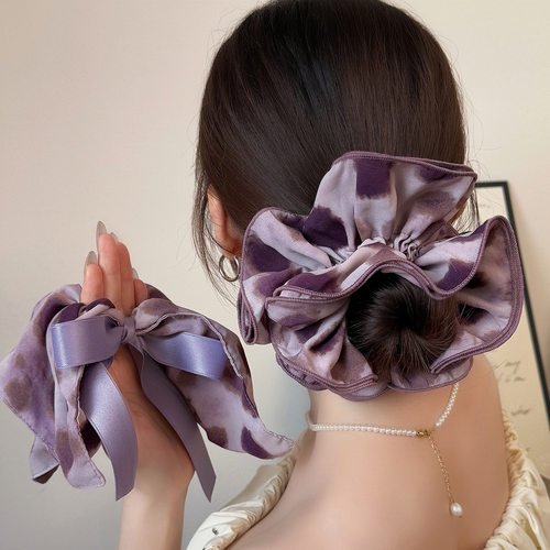 紫色控水墨画气质晕染大肠发圈丸子头花头绳扎马尾发绳发圈头饰女