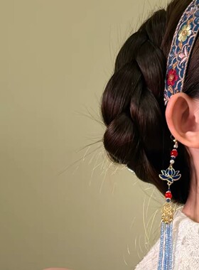 2026新款【香云纱】新中式刺绣流苏发箍女高颅顶宽边头箍发饰