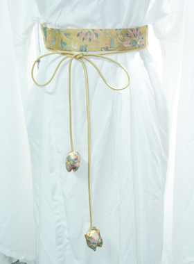 粉黄宝相花~ 搭裙子汉服马面裙花苞腰带少女粉黄手工郁金香腰带女
