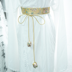 粉黄宝相花~ 搭裙子汉服马面裙花苞腰带少女粉黄手工郁金香腰带女