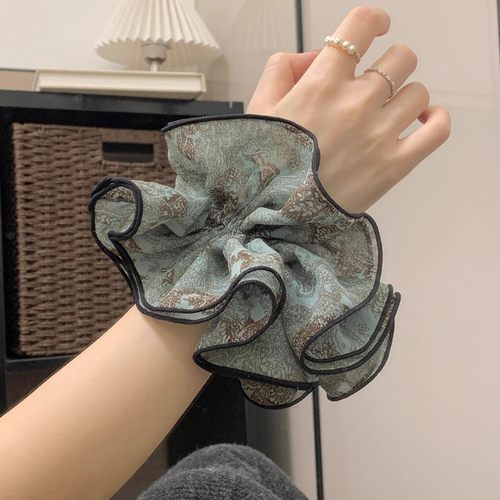 韩版四层小蛮腰褶皱复古印花大肠发圈女水墨花朵头绳气质马尾发绳