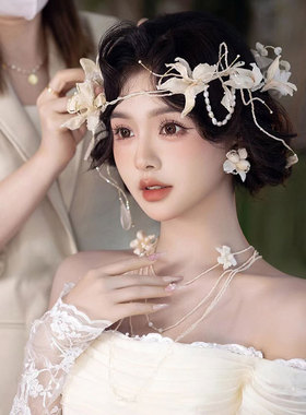 森系花朵流苏新娘发带