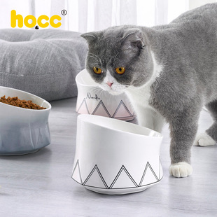 ZOO hocc猫碗陶瓷斜口饮水保护颈椎防打翻猫咪狗粮食盆宠物用品