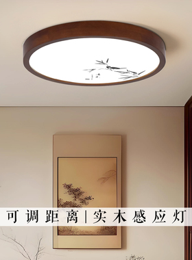 宋氏美学入户门口玄关人体感应灯实木中式楼梯过道雷达感应吸顶灯