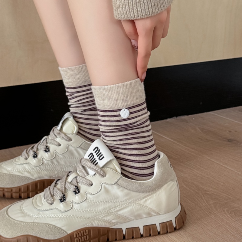 全店满15包邮袜子女中筒春秋外穿日系条纹纽扣装饰堆堆瑜伽裤潮袜
