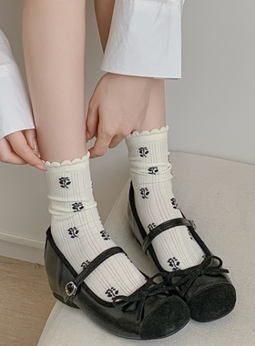 全店满15包邮袜子女中筒袜春秋款日系甜美花边玫瑰花外穿诸暨袜潮