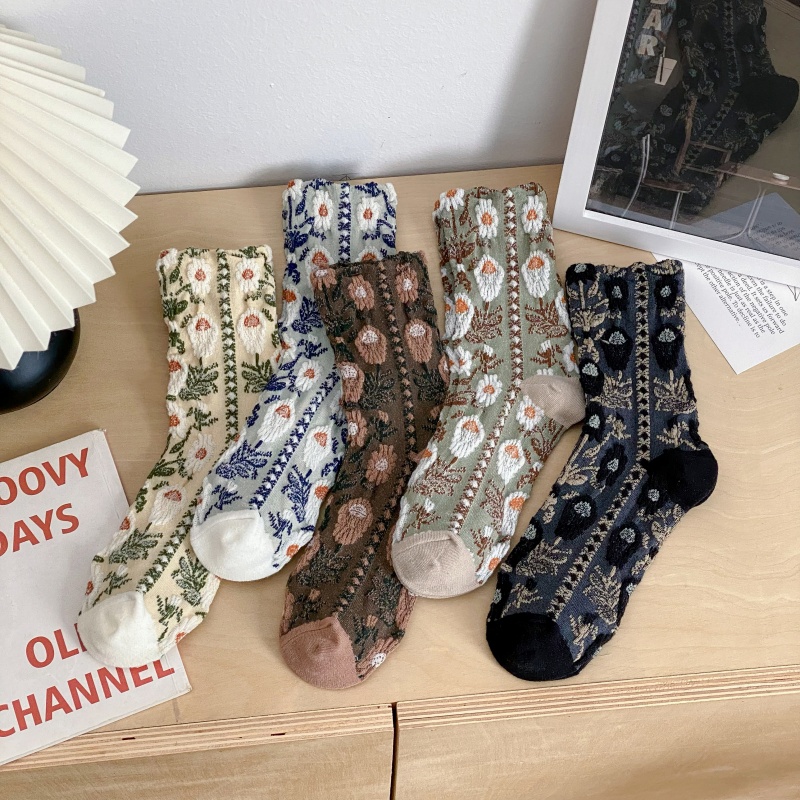 外传女士棉质民族风中筒袜