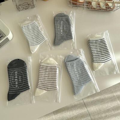 全店满15包邮袜子女中筒袜春秋款韩系条纹百搭棉质堆堆袜潮诸暨袜