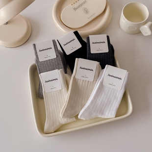 全店满15包邮秋冬天袜子女中筒袜纯色休闲白色吸汗棉袜紧口诸暨袜