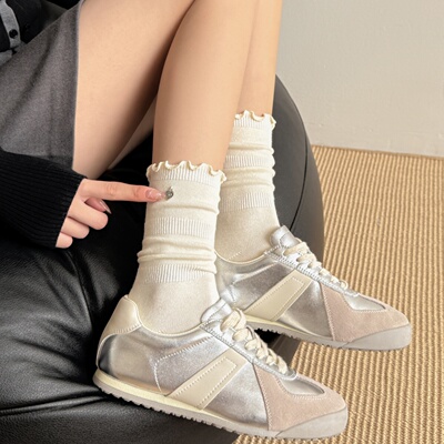 全店满15包邮日系袜子女中筒袜春秋外穿心形可爱装饰木耳边堆堆袜