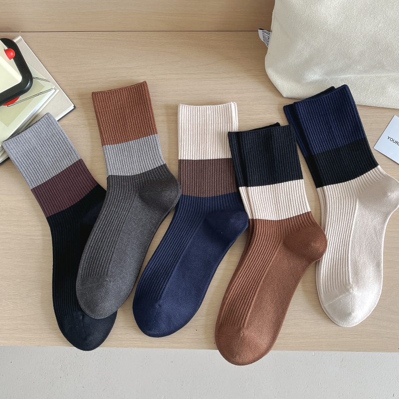 全店满15包邮秋冬天袜子男士中筒袜撞色双针吸汗保暖诸暨男袜无骨