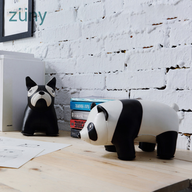 台湾Zuny Panda国宝熊猫Bear小熊黑熊 食蚁兽海狸书挡皮质摆件