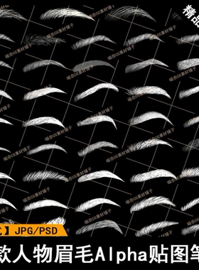 45款ZBrush人物眉毛眉形Alpha贴图细节雕刻SP眉毛绘制设计D001