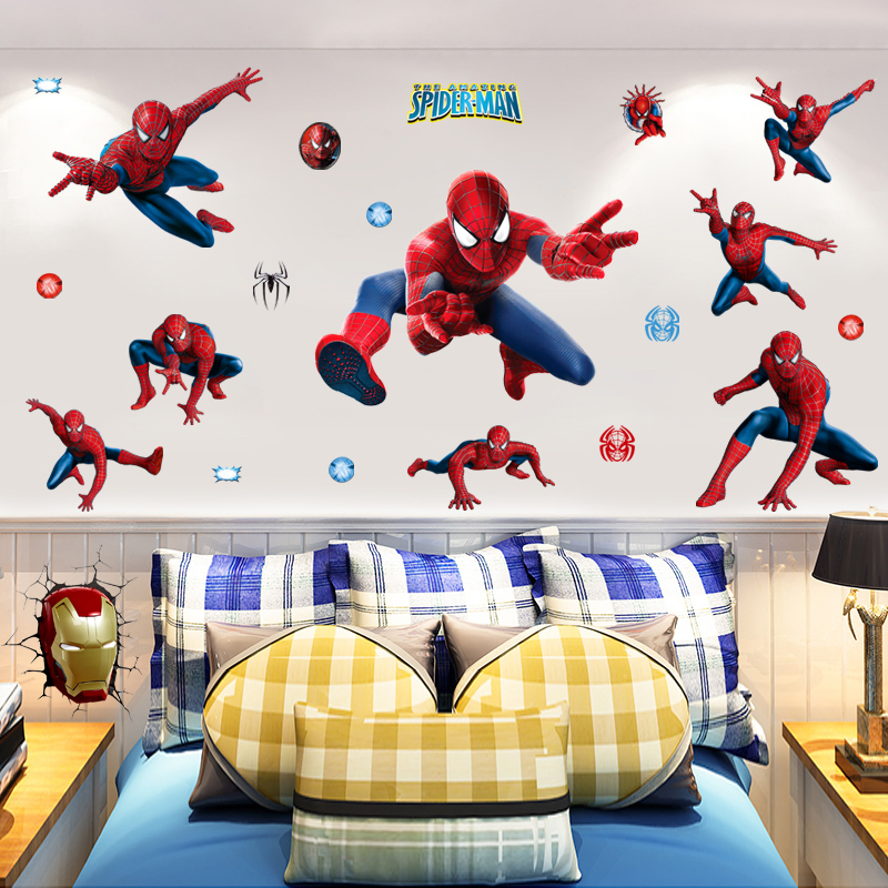 创意蜘蛛侠动漫墙贴纸漫威电影海报客厅卧室墙面装饰防水自粘贴纸