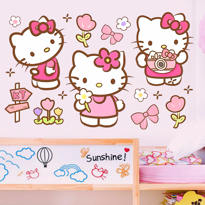 Hellokitty墙贴少女心可爱贴画卧室壁纸房门装饰自粘卡通背景贴画图片