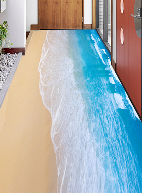 3D立体海滩海浪地贴防水防滑