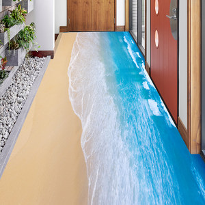 3D立体海滩海浪地贴客厅入户玄关走廊过道装饰防水防滑自粘贴纸