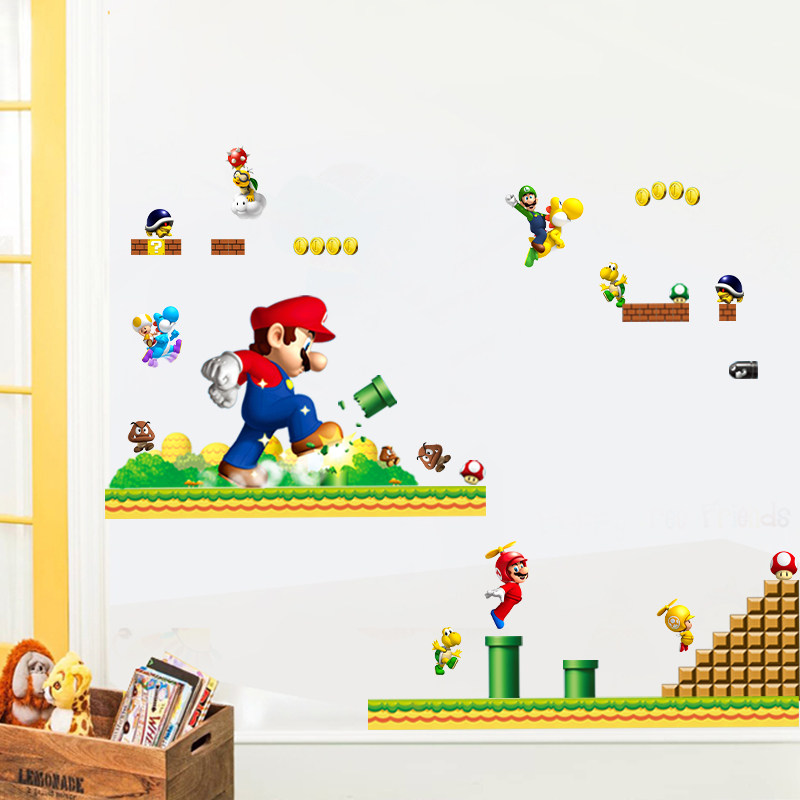 超级玛丽马里奥幼儿园布置卡通墙贴纸男孩卧室墙面装饰pvc墙贴