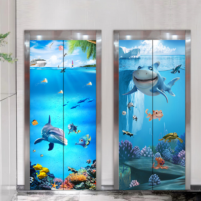 创意3D海底世界自粘防水门贴