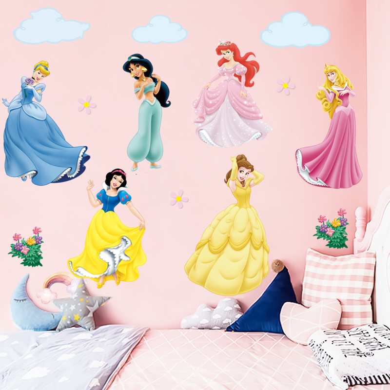 卡通公主自粘墙贴画幼儿园儿童房卧室床头可移除防水墙纸贴画装饰图片