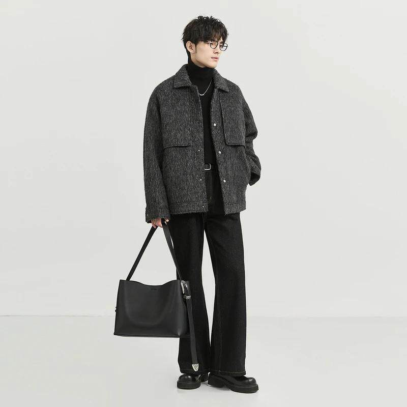 2026冬季羊毛加棉加厚韩版潮流保暖棉衣休闲复古毛呢男棉服外套