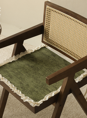 中古绿法式椅垫四季通用餐桌椅化妆台垫单人沙发垫复古单个座垫子