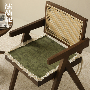 中古绿法式椅垫四季通用餐桌椅化妆台垫单人沙发垫复古单个座垫子