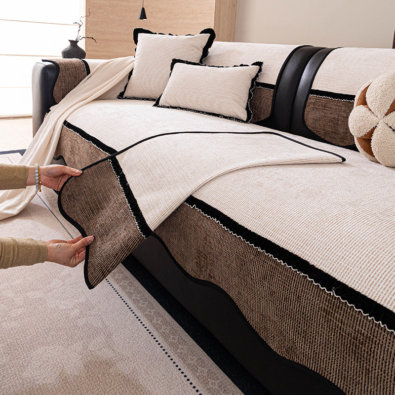 复古风异形雪尼尔沙发垫冬2026新款固定防滑坐垫一片式直排盖布巾,居家布艺,沙发垫,淘宝优惠券,粉丝福利购,淘宝优惠卷