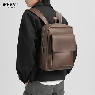 觅旧高级感双肩包男书包14寸16寸通勤皮质电脑男士商务出差背包
