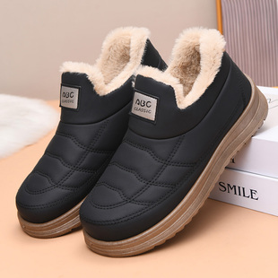 棉靴加厚防滑女士雪地靴厚底 女加绒保暖皮面妈妈鞋 冬季 老北京棉鞋