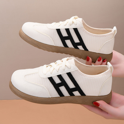 春夏新款老北京布鞋女软底百搭德训鞋透气网面妈妈鞋休闲女士单鞋