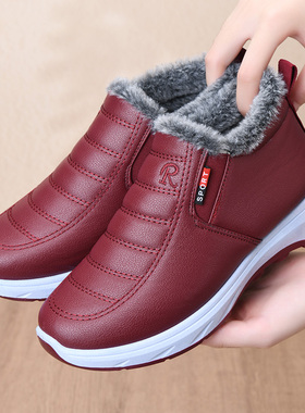 冬季老北京棉鞋女加绒保暖妈妈鞋加厚防寒雪地靴皮面防寒奶奶棉靴
