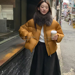 LOUISAS白鸭绒羽绒服配狐狸毛真毛领加厚下摆抽绳收紧保暖短外套1
